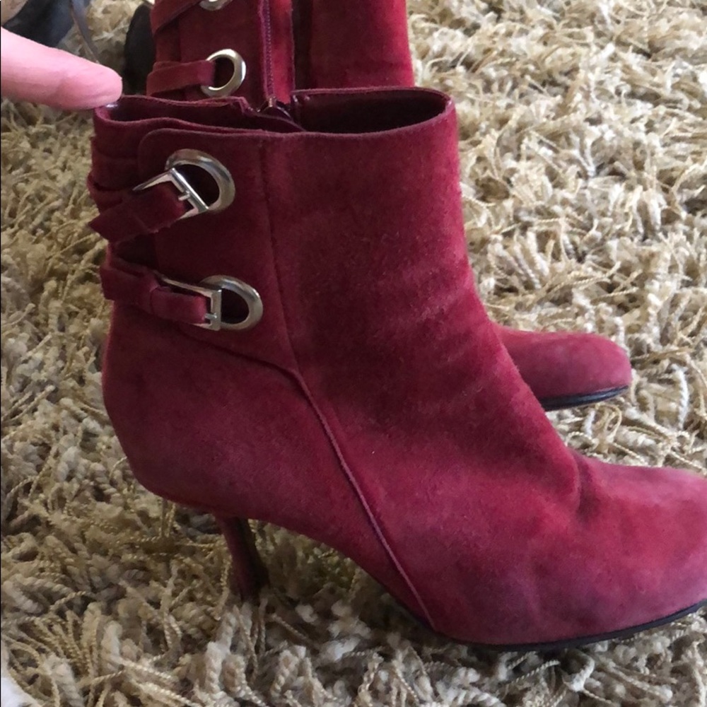 Red suede boots